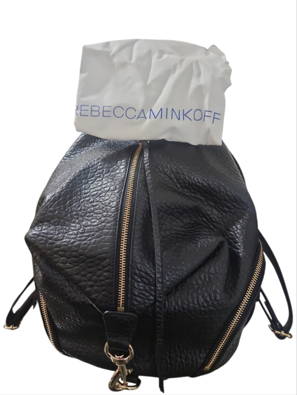 Rebecca Minkoff Julian Black Pebbled Leather Backpack - Gold Hardware NWT - Picture 15 of 15